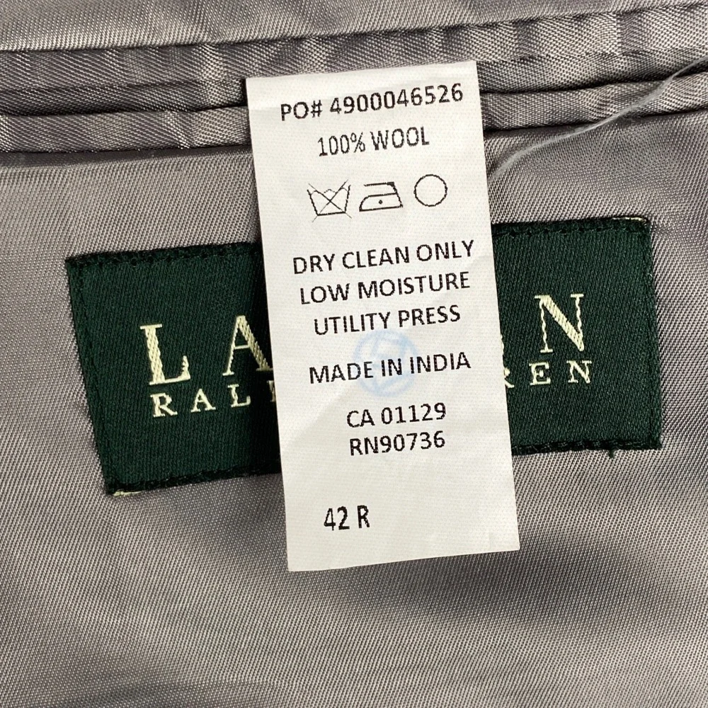 Lauren Ralph Lauren 2 Piece Suit Mens 42R Blazer 34x30 Pant Gray Glen Plaid Wool